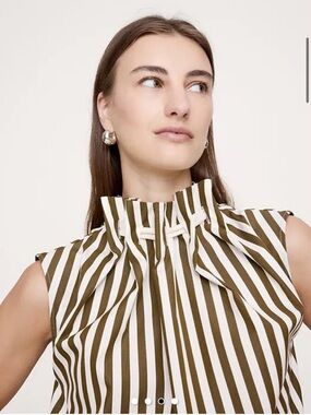 Banana Republic Cotton Poplin Cinch Neck Top Size S Striped Modern Sleeveless